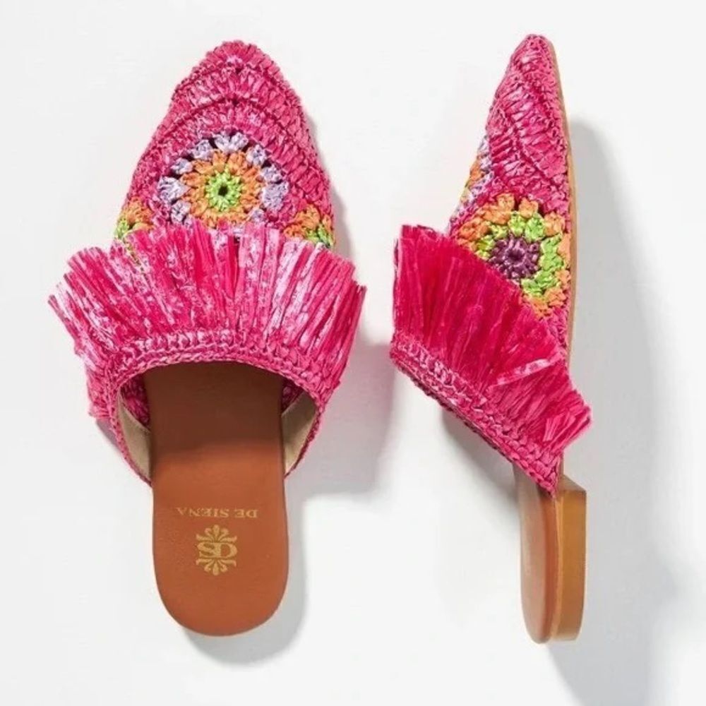 Anthropologie De Siena Mouna Raffia Flats NIB